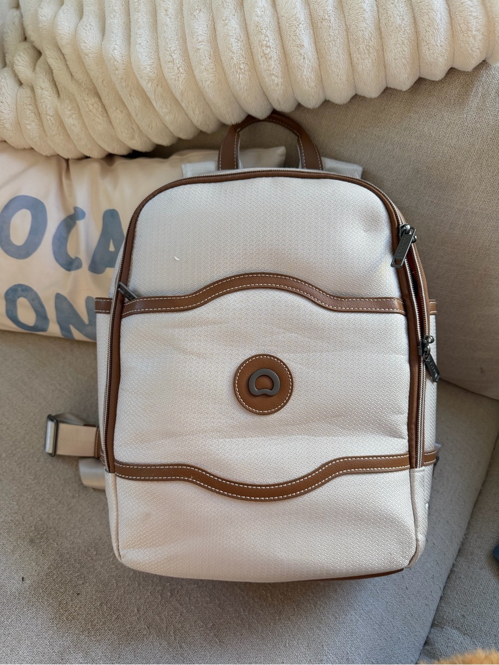 Delsey Cream and Brown Backpack - Classic Casual Daypack